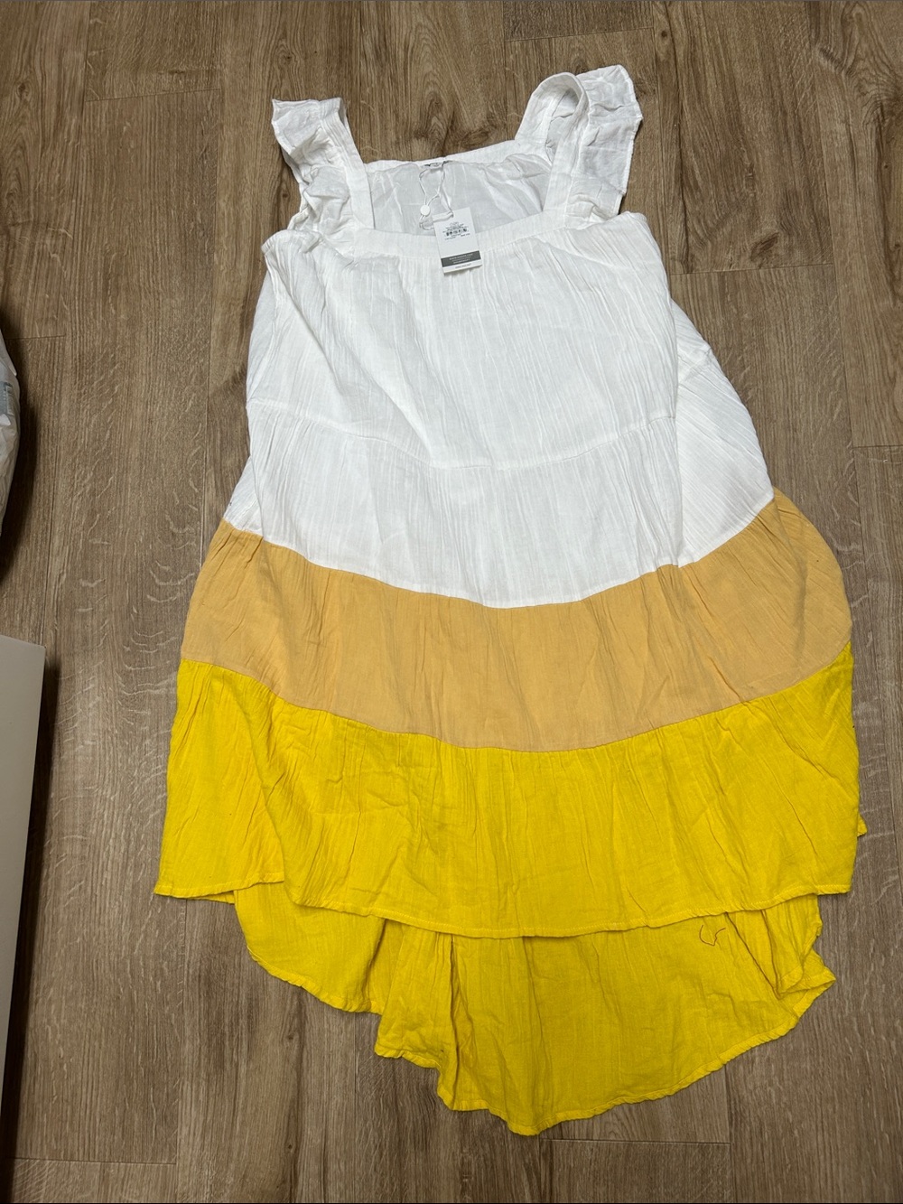 Mud Pie White, Tan & Yellow Tiered High-Low Maxi Dress